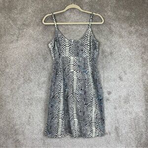 Bali Batiks Dress Womens Medium Blue White Sleeveless Beaded Rayon Zip- 9476*